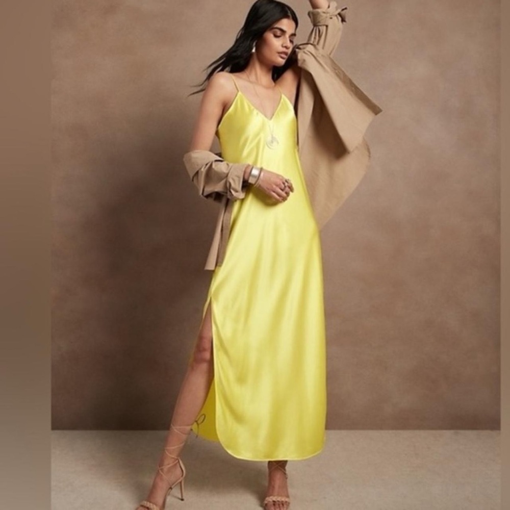 Double slit silk maxi dress